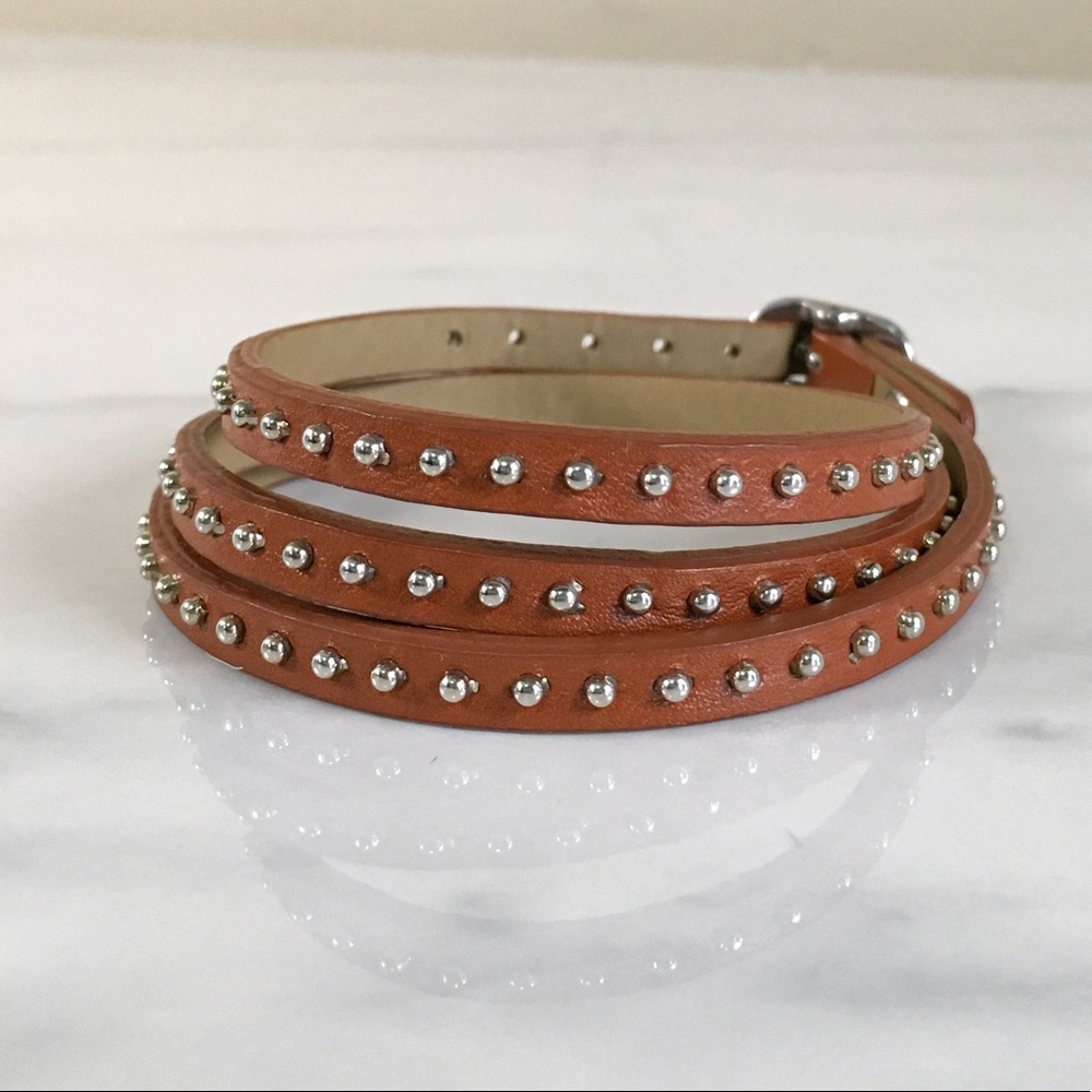 Leather Studded Thin Wrap Buckle Bracelet